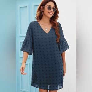 Women’s Cute V Neck Ruffle Chiffon Mini Sun Dress